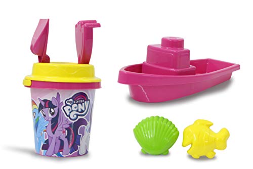 JAMARA 410128 - My Little Pony Sandeimerset Boot und Eimer 7teilig - offiziell lizenziert – Eimer, Schaufel, Handrechen, 2 Förmchen, Boot, Sandsieb von JAMARA