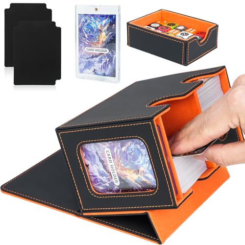 Jamiukro Card Deck Box für MTG Commander, TCG-Kartenbox, PU Leder Magnetic Sammelkarten Aufbewahrungsbox, für 150 doppelärmelige Karten, Schwarz & Orange von Jamiukro