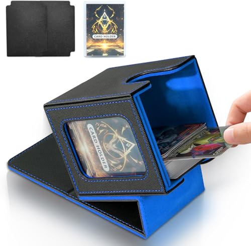 Jamiukro Card Deck Box für MTG Commander, TCG-Kartenbox, PU Leder Magnetic Sammelkarten Aufbewahrungsbox, für 100 doppelärmelige Karten, Schwarz & Blau von Jamiukro