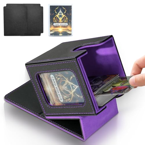 Jamiukro Card Deck Box für MTG Commander, TCG-Kartenbox, PU Leder Magnetic Sammelkarten Aufbewahrungsbox, für 100 doppelärmelige Karten, Schwarz & Lila von Jamiukro