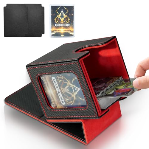 Jamiukro Card Deck Box für MTG Commander, TCG-Kartenbox, PU Leder Magnetic Sammelkarten Aufbewahrungsbox, für 100 doppelärmelige Karten, Schwarz & Rot von Jamiukro