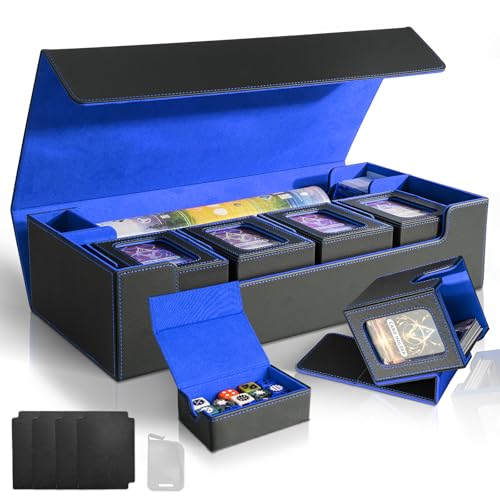 Jamiukro Card Deck Box für MTG Commander, große 6-in-1-Sammelkarten Aufbewahrungsbox mit 5 TCG-Kartenboxen und Würfelfach, für 2400 ungesleevte Karten, Schwarz-Blau-Set von Jamiukro