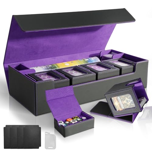 Jamiukro Card Deck Box für MTG Commander, große 6-in-1-Sammelkarten Aufbewahrungsbox mit 5 TCG-Kartenboxen und Würfelfach, für 2400 ungesleevte Karten, Schwarz-Lila-Set von Jamiukro