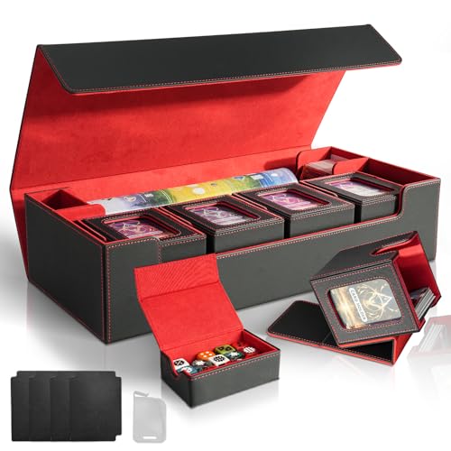 Jamiukro Card Deck Box für MTG Commander, große 6-in-1-Sammelkarten Aufbewahrungsbox mit 5 TCG-Kartenboxen und Würfelfach, für 2400 ungesleevte Karten, Schwarz-Rot-Set von Jamiukro