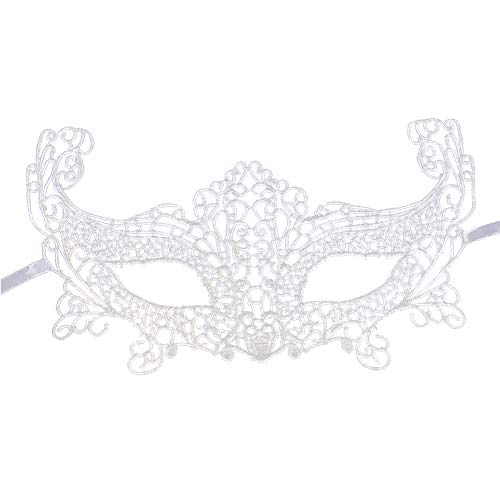 Jamron Damen Elegant Weiß Spitzen Augenmaske für Masquerade Halloween Party Abschlussball Karneval Kostüm Maske SN07830 Groß Fuchs von Jamron