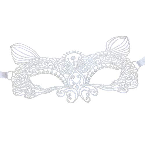 Jamron Damen Elegant Weiß Spitzen Augenmaske für Masquerade Halloween Party Abschlussball Karneval Kostüm Maske SN07830 Katzenkopf von Jamron