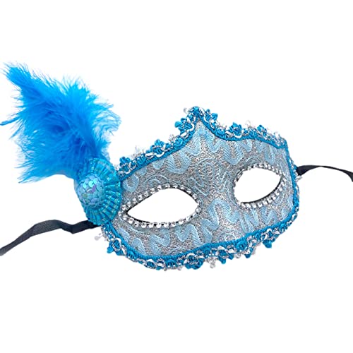 Jamron Damen Elegant Kostüm Maske mit Strass/Feder für Masquerade Party Abschlussball Halloween Karneval Blau SN070309 von Jamron