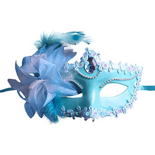 Jamron Damen Elegant Kostüm Maske mit Strass/Feder für Masquerade Party Abschlussball Halloween Karneval Blau SN070310 von Jamron