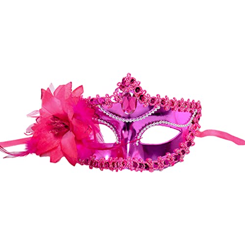 Jamron Damen Elegant Kostüm Maske mit Strass/Feder für Masquerade Party Abschlussball Halloween Karneval Fuchsie SN070310 von Jamron