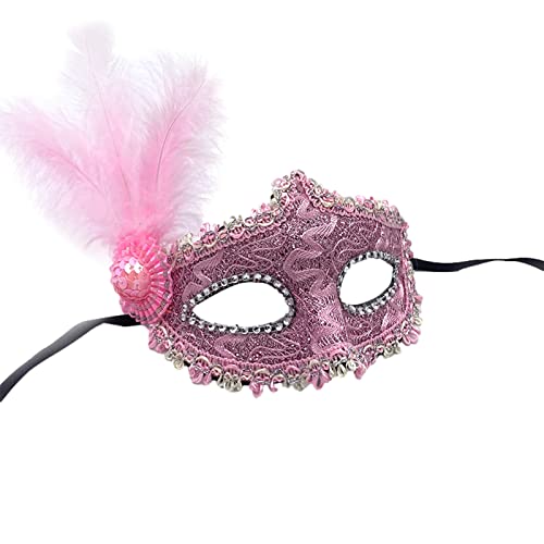 Jamron Damen Elegant Kostüm Maske mit Strass/Feder für Masquerade Party Abschlussball Halloween Karneval Rosa SN070309 von Jamron