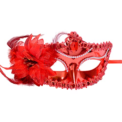 Jamron Damen Elegant Kostüm Maske mit Strass/Feder für Masquerade Party Abschlussball Halloween Karneval Rot SN070310 von Jamron