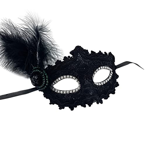 Jamron Damen Elegant Kostüm Maske mit Strass/Feder für Masquerade Party Abschlussball Halloween Karneval Schwarz SN070309 von Jamron