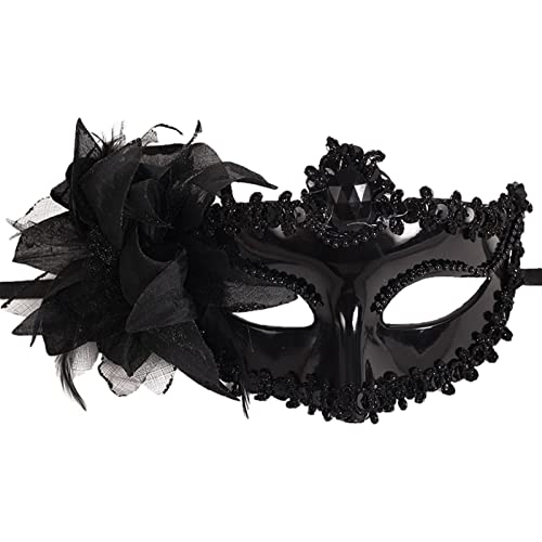 Jamron Damen Elegant Kostüm Maske mit Strass/Feder für Masquerade Party Abschlussball Halloween Karneval Schwarz SN070310 von Jamron