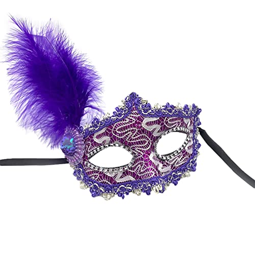 Jamron Damen Elegant Kostüm Maske mit Strass/Feder für Masquerade Party Abschlussball Halloween Karneval Violett SN070309 von Jamron