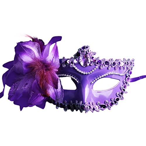 Jamron Damen Elegant Kostüm Maske mit Strass/Feder für Masquerade Party Abschlussball Halloween Karneval Violett SN070310 von Jamron