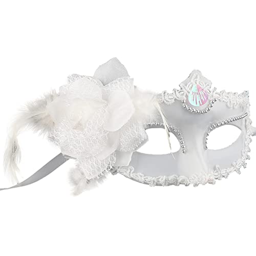 Jamron Damen Elegant Kostüm Maske mit Strass/Feder für Masquerade Party Abschlussball Halloween Karneval Weiß SN070310 von Jamron