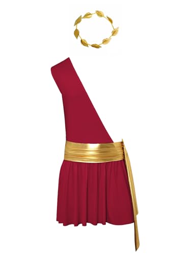 Jan Jean Herren Griechischer Reiter Kostüm Römischer Gott Kostüm Toga Kleid Faltenrock + Lorbeerkranz Römer Gott Cosplay Halloween Fasching Kostüm Burgundy 3XL von Jan Jean