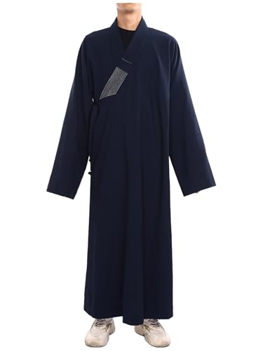 Jan Jean Robe Mönch Kostüm Herren Shaolin Tempel Kleidung Lange Ärmel Mönchskutten Meditation Kleid Buddhistische Kleidung Navy blau L von Jan Jean