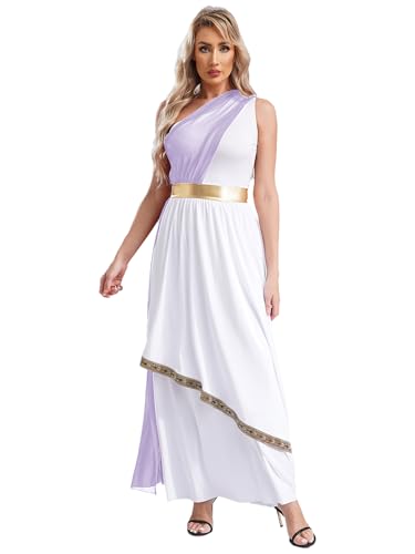 JanJean Damen Griechische Göttin Kostüm One Shoulder Römische Prinzessin Kleid Antike Toga Kleid Römer Kostüm Halloween Kostüm Karneval Fasching Party Lavendel XXL von JanJean