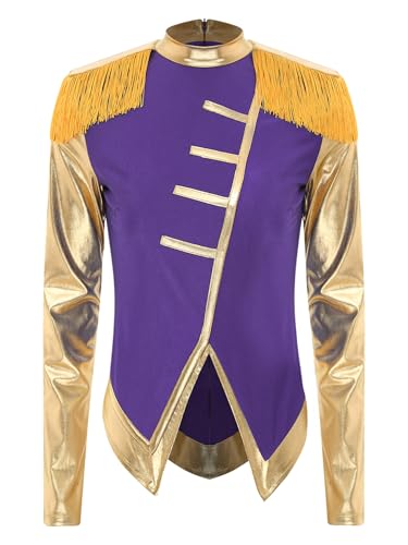 JanJean Damen Zirkus Kostüm Halloween Ringmaster Kostüm Langarm Shirt Zirkus Jacke Crop Top Metallic Glitzer Oberteil Zirkusdirektor Kostüm Fasching Violett 3XL von JanJean