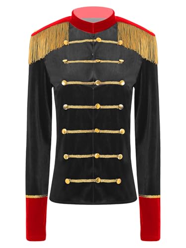 JanJean Damen Zirkusdirektor Kostüm Ringmaster Fransen Jacke Langarm Samt Blazerjacke Mantel Showmann Kostüm Karneval Fasching Schwarz 3XL von JanJean