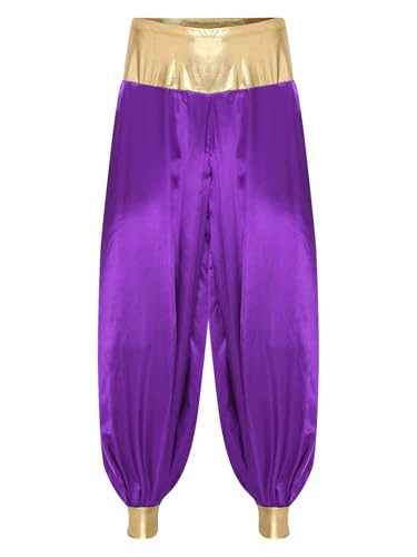 JanJean Herren Arabischer Prinz Kostüm Aladin Hose Pumphose Loose Fit Lang Hose Halloween Fasching Kostüm Aladin Outfits Araber Verkleidung Set Violett M von JanJean