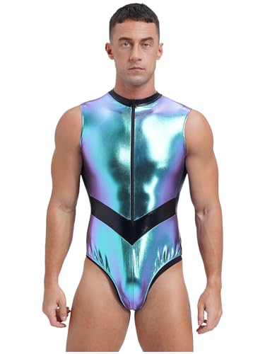 JanJean Herren Metallic Body Ärmellos Bodysuit Glänzend Sportbody Tanzbody Jumpsuit Silber Gold Alien Kostüm Karneval Kostüm Bunt XL von JanJean