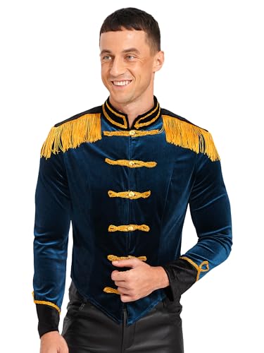 JanJean Herren Zirkusdirektor Kostüm Gentle Frack Jacke Mantel mit Quasten Showman Kostüm Fasching Kostüm Karneval Cosplay Kleidung Dunkelblau XL von JanJean