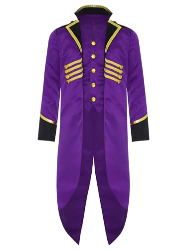 JanJean Jungen Renaissance Steampunk Frack Jacke Mantel Mittelalter Gothic Jacke Gehrock Uniform Smoking Jacke Halloween Kostüm Karneval Fasching Party Violett 122-128 von JanJean