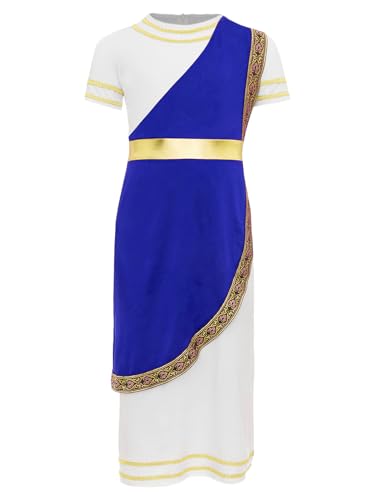 JanJean Kinder Jungen Griechischer Gott Kostüm Kurzarm Toga Römer Reiter Kostüm Antik Griechisch Toga Kleid Halloween Karneval Fasching Kostüm Blau 170-176 von JanJean