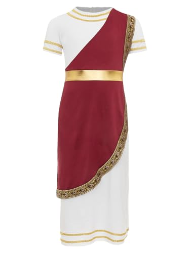 JanJean Kinder Jungen Griechischer Gott Kostüm Kurzarm Toga Römer Reiter Kostüm Antik Griechisch Toga Kleid Halloween Karneval Fasching Kostüm Burgundy 122-128 von JanJean