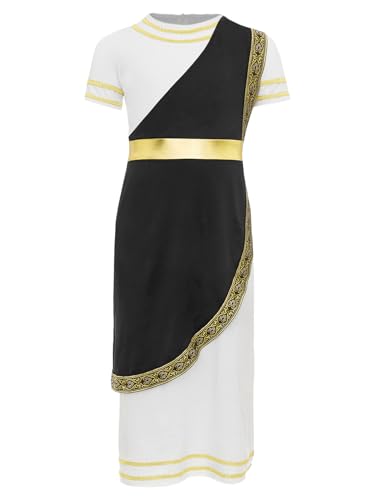 JanJean Kinder Jungen Griechischer Gott Kostüm Kurzarm Toga Römer Reiter Kostüm Antik Griechisch Toga Kleid Halloween Karneval Fasching Kostüm Schwarz 170-176 von JanJean