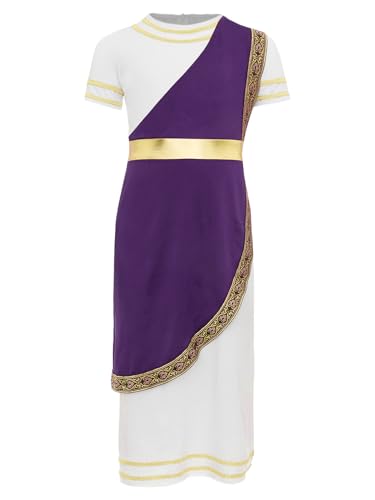 JanJean Kinder Jungen Griechischer Gott Kostüm Kurzarm Toga Römer Reiter Kostüm Antik Griechisch Toga Kleid Halloween Karneval Fasching Kostüm Violett 170-176 von JanJean