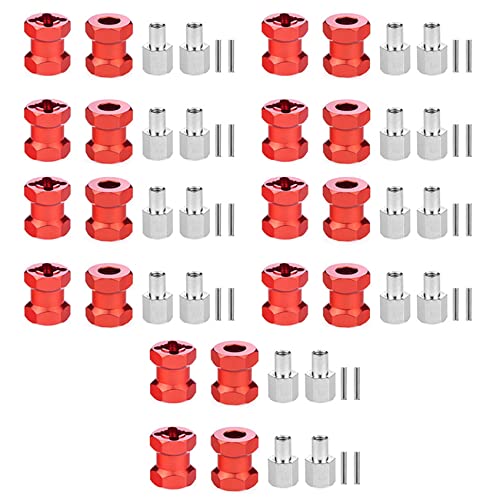 Janasiba 20x RC Auto Metall 12mm Rad Sechskant Nabe 15mm Verlängerungs Kupplung für AXIAL SCX10 D90 CC01 1/10 RC Crawler Rot von Janasiba