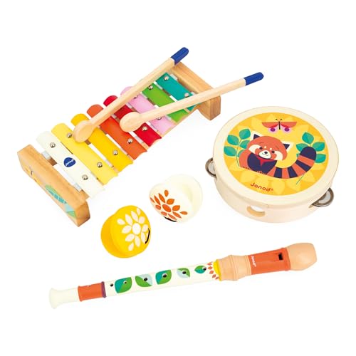 Janod - Gioia Musikset 4 Kinderinstrumente - Rollenspiel und Musikalische Früherziehung - Spiel aus FSC-Holz - Wasserfarbe - Ab 18 Monaten, J07656 von Janod