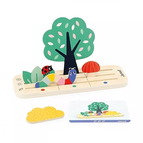 JANOD Fokus Produktpalette-Orientierung im Raum-der Garten-9 Zubehörteile aus FSC-Holz + 12 Karten-Pädagogisches Kinderspielzeug-Ab 36 Monaten, J05077, Mehrfarbig von Janod