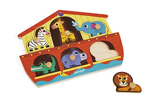 Janod J07062 Wooden Tenon Puzzles 6 pieces, Noah's Ark von Janod