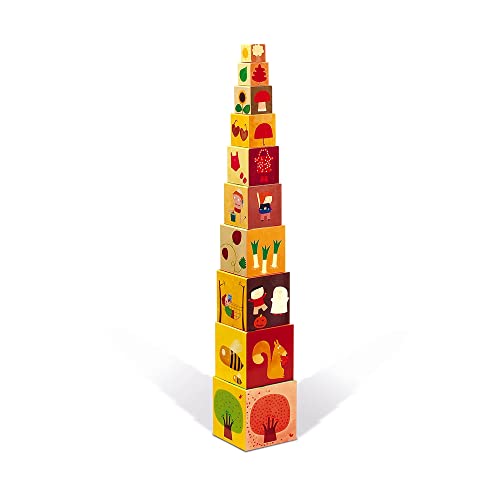 Janod - The 4 Seasons Square Pyramid - Stacking Blocks - Toddler Manipulation Toy - For children from the Age of 1, J02917, Andere Farbe von Janod