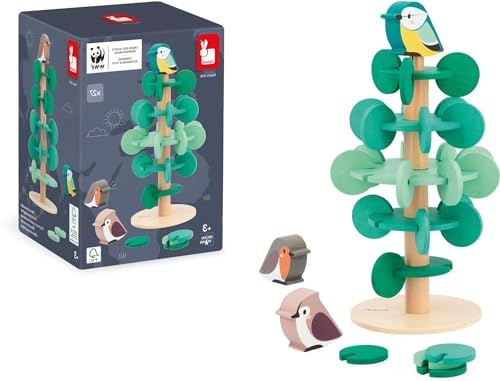 Janod frühes Lernen Baum zum Zusammenbauen, 30 cm-37 Teile + 3 Vögel-Lernspiel-Spielzeug aus FSC-Holz-WWF-Partnerschaft-Ab 3 Jahre, J08646, Grün, Klein von Janod