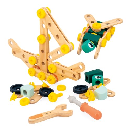 Janod - Brico'Kids 100-teiliges Fass - Bauspiel Kind - 98 Bauteile + 2 Werkzeuge - Rollenspiel - Fördert Handgeschicklichkeit und Kreativität - Ab 3 Jahre, J06454 von Janod