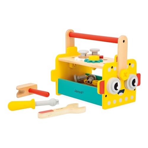 Janod Brico'Kids Roboter-Werkzeugkasten-Bauspiel Kind-25 Bauteile + 3 Werkzeuge-Rollenspiel-Fördert Feinmotorik-Ab 36 Monate, J06455, Multicolor von Janod