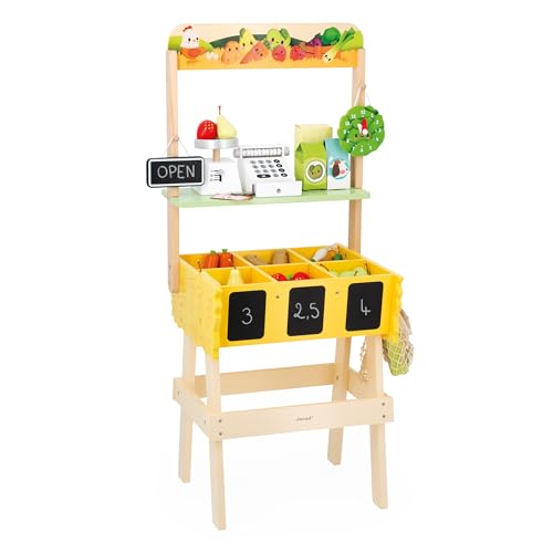 Janod - Kinder-Kaufladen Farm Market - Rollenspiel Kind - 32 Zubehörteile - Fördert die Fantasie - Spielzeug aus FSC-Holz - Wasserfarbe - Ab 3 Jahre, J03322 von Janod