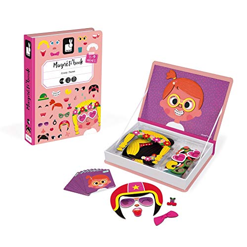 Janod - Girl's Crazy Faces Magneti'Book - Magnetic Educational Game 55 Pieces - For children from the Age of 3, J02717, Klein, Rose von Janod