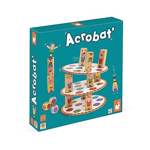 Janod - Acrobat' Geschicklichkeits- und Strategiespiel, Kinderbrettspiel, Konzentration und feinmotorische Fähigkeiten, ab 2 Spieler, ab 5 Jahren, J02757 von Janod