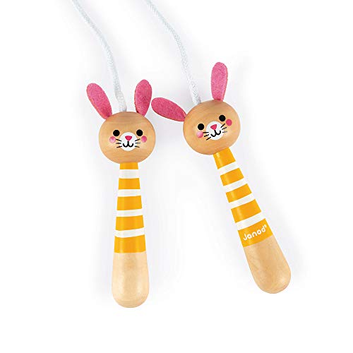 Janod - Wooden Rabbit Skipping Rope - Adjustable Size - From 3 Years Old, J03197, Yellow Pink von Janod