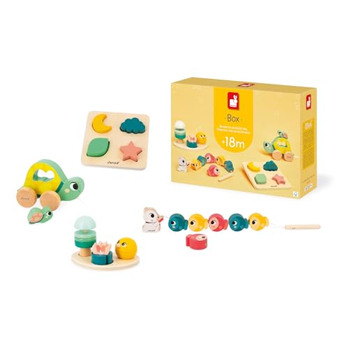 Janod - Spielbox Baby - Kinderspielzeug 18 Monate - Lernspielzeug mit Holzpuzzle - Motorikspiele Baby - Aktivitätsspielzeug für die Psychomotorische Entwicklung - Ab 18 Monate J04064 von Janod