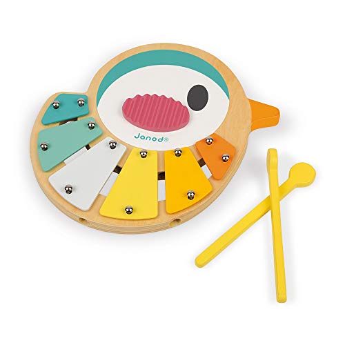 Janod - Pure Xylophon ‘Vogel’ - Musikalisches Holzspielzeug - Musikspielzeug in der Form eines Vogels - 6 Klangstäbe, Trendiges Design, Farben auf Wasserbasis - Babyspielzeug ab 1 Jahr, J05163 von Janod