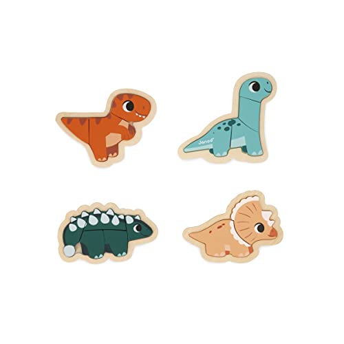 Janod J05824 Dino Animal,Dinosaur 4 Evolutive Puzzles aus FSC-Holz, 2-5 Teile-Spielzeug für Kinder-Pädagogische Spiele-Kleinkindspielzeug-Ab 18 Monaten, Mehrfarbig von Janod