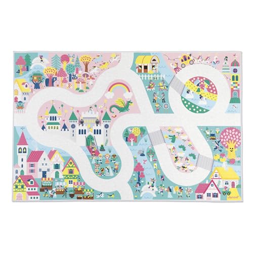 Janod J05920 Teppich Auto Kinder-Thema Verzaubertes Königreich-Weich & rutschfest-Fantasiemotiv-Spielteppich Zimmer Mädchen & Junge-120 x 78cm-Handwaschbar-Ab 2 Jahre-J05920 von Janod