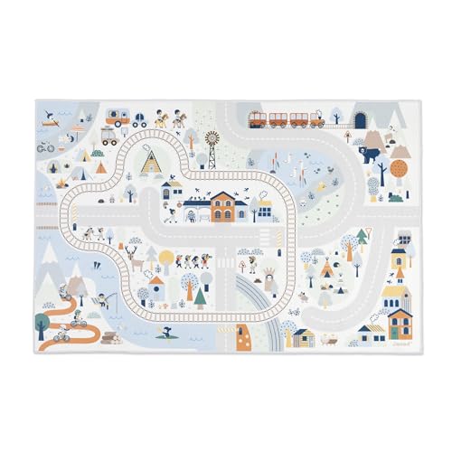 Janod J05940 Teppich Auto Kinder-Thema Berge Winter-Weich & rutschfest-Motiv Sport & Tal-Spielteppich Zimmer Mädchen & Jungen-120 x 78cm-Handwaschbar-Ab 2 Jahre-J05940 von Janod